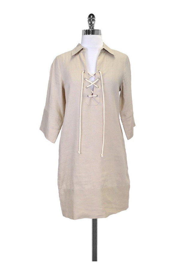 Current Boutique-L'Agence - Tan Linen Dress w/ Lace-Up Neckline Sz S