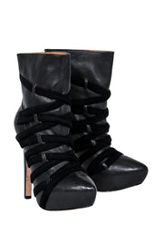 Current Boutique-L.A.M.B. - Black Leather Platform Stiletto Ankle Booties w/ Crisscross Design Sz 6