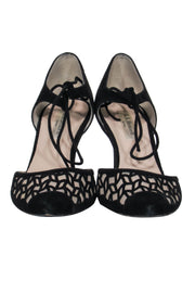 Current Boutique-L.K. Bennett - Black Suede Lattice Pointy Toe Pumps Sz 9.5