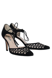 Current Boutique-L.K. Bennett - Black Suede Lattice Pointy Toe Pumps Sz 9.5