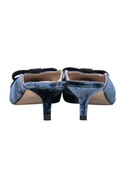 Current Boutique-L.K. Bennett - Dark Blue Velvet Mule-Style "Seren" Kitten Heels w/ Bow Sz 8