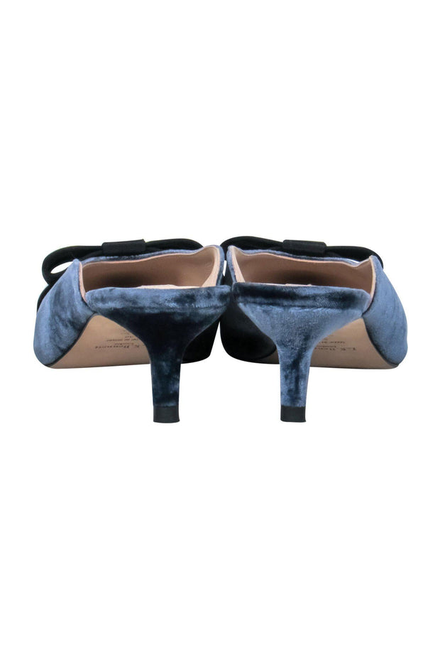 Current Boutique-L.K. Bennett - Dark Blue Velvet Mule-Style "Seren" Kitten Heels w/ Bow Sz 8