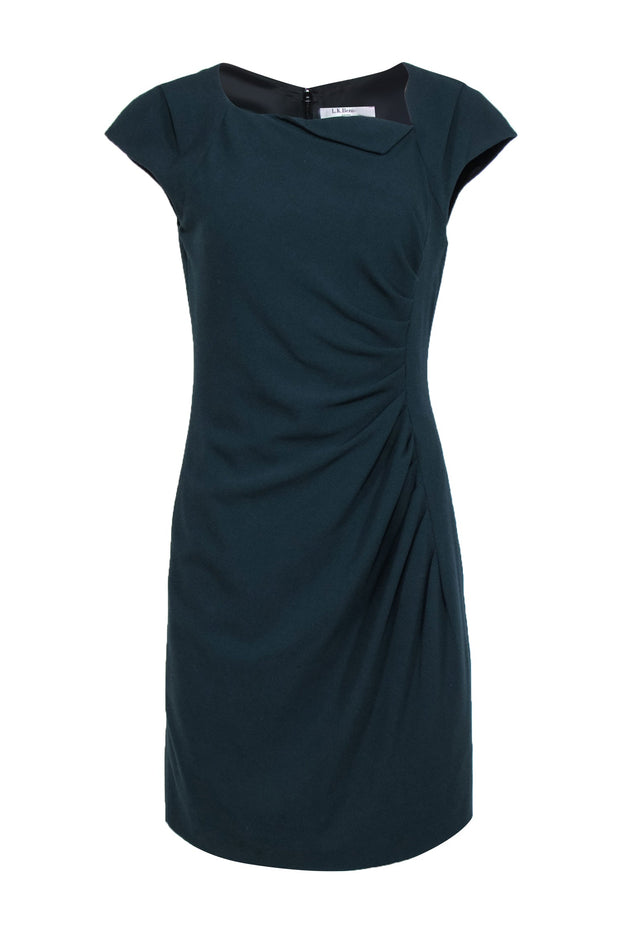 Current Boutique-L.K. Bennett - Forest Green Fitted Shift Dress w/ Ruched Details & Cap Sleeves Sz 8