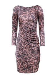 Current Boutique-L.K. Bennett - Grey & Pink Snakeskin Print Ruched Midi Dress Sz 2