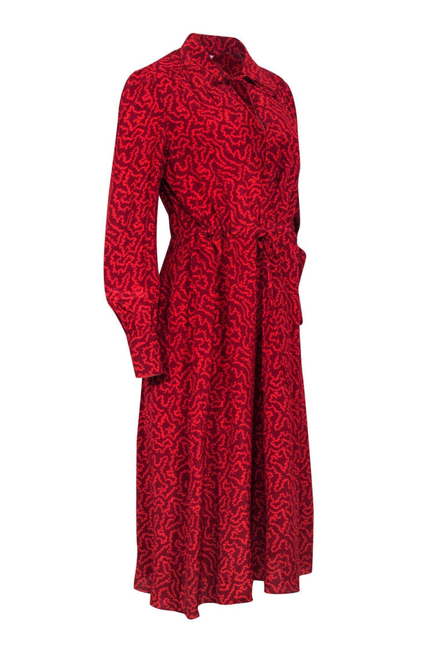 Current Boutique-L.K. Bennett - Red Printed Long Sleeve Silk Midi Dress Sz 6