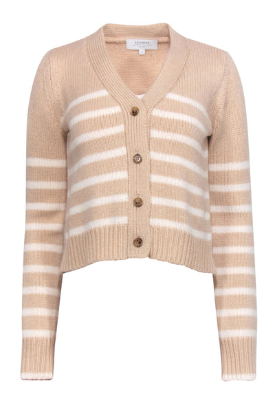 Current Boutique-La Ligne - Peach & White Striped Cropped Wool Blend Cardigan Sz S