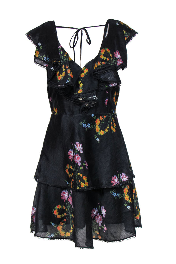 Current Boutique-La Maison Talulah - Black & Floral Print “Lullaby” Dress w/ Flounce Top Sz M