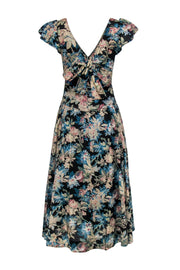 Current Boutique-La Vie Rebecca Taylor - Black, Beige & Blue Floral Print Cap Sleeve Maxi Dress Sz XS