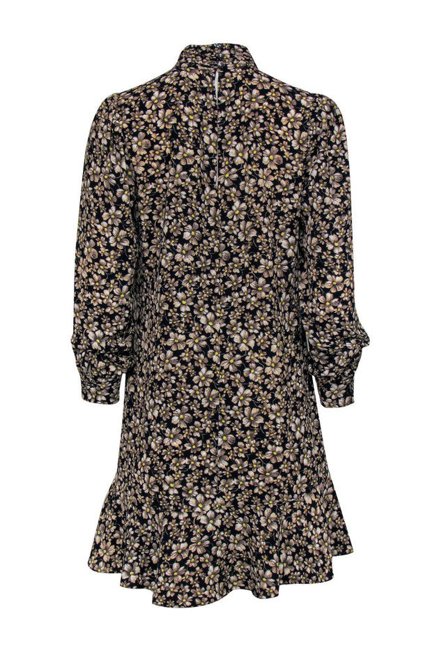 Current Boutique-La Vie Rebecca Taylor - Black, Beige & Yellow Floral Print Mock Turtleneck Shift Dress Sz XS