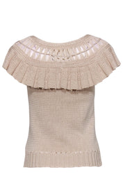 Current Boutique-La Vie Rebecca Taylor - Cream Woven Knit Cotton Ruffled Top Sz XS