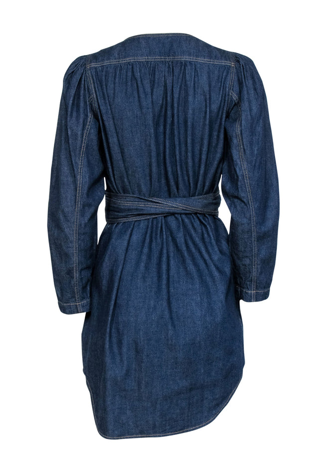 Current Boutique-La Vie Rebecca Taylor - Dark Wash Denim Puff Sleeve Belted Shift Dress Sz M