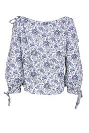 Current Boutique-La Vie Rebecca Taylor - White & Purple Floral Off-the-Shoulder Blouse Sz M