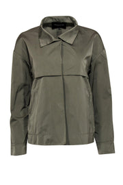 Current Boutique-Lafayette 148 - Army Green Button-Up Utility-Style Jacket Sz P