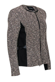 Current Boutique-Lafayette 148 - Beige & Black Metallic Tweed Zip-Up Jacket w/ Back Belt Detail Sz 8