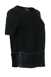 Current Boutique-Lafayette 148 - Black Knit Short Sleeve Sweater w/ Pleated Hem Sz M