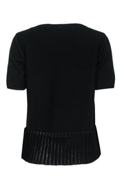 Current Boutique-Lafayette 148 - Black Knit Short Sleeve Sweater w/ Pleated Hem Sz M