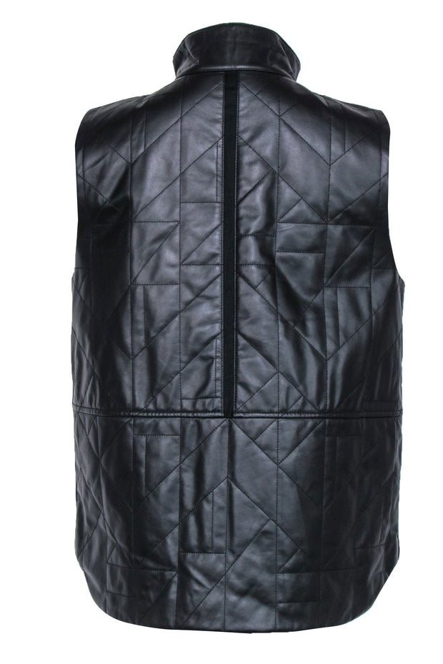 Current Boutique-Lafayette 148 - Black Leather Quilted Zip-Up Vest Sz M