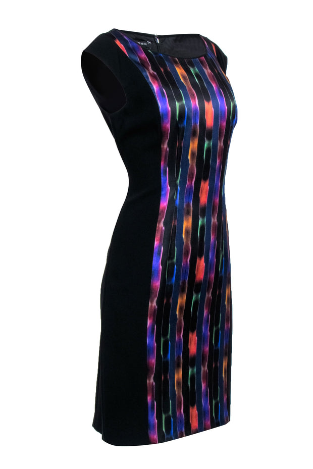 Current Boutique-Lafayette 148 - Black & Multi Striped Satin Sheath Dress Sz 10