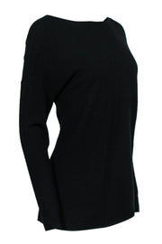 Current Boutique-Lafayette 148 - Black Ribbed V-Back Top Sz M