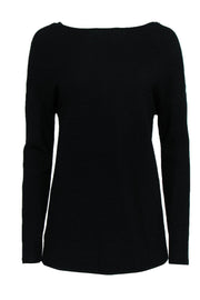 Current Boutique-Lafayette 148 - Black Ribbed V-Back Top Sz M