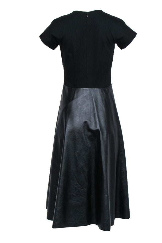 Current Boutique-Lafayette 148 - Black Short Sleeve Midi Dress w/ Faux Leather Skirt Sz S