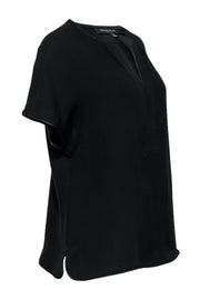 Current Boutique-Lafayette 148 - Black Silk Notch Neckline Short Sleeved Top Sz S