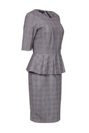 Current Boutique-Lafayette 148 - Black & White Plaid Peplum Wool Sheath Dress Sz 6