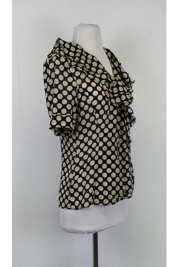 Current Boutique-Lafayette 148 - Black & White Semi Sheer Polka Dot Blouse Sz 4