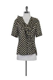 Current Boutique-Lafayette 148 - Black & White Semi Sheer Polka Dot Blouse Sz 4