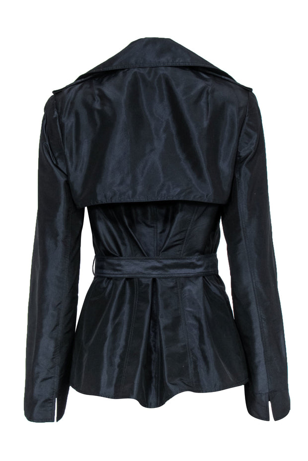 Current Boutique-Lafayette 148 - Black Wide Collar Trench Jacket w/ Belt Sz M