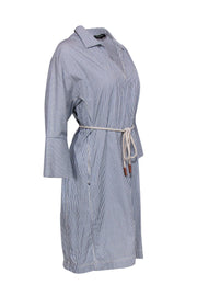 Current Boutique-Lafayette 148 - Blue & White Striped Long Sleeve Shirt Dress w/ Rope Belt Sz M