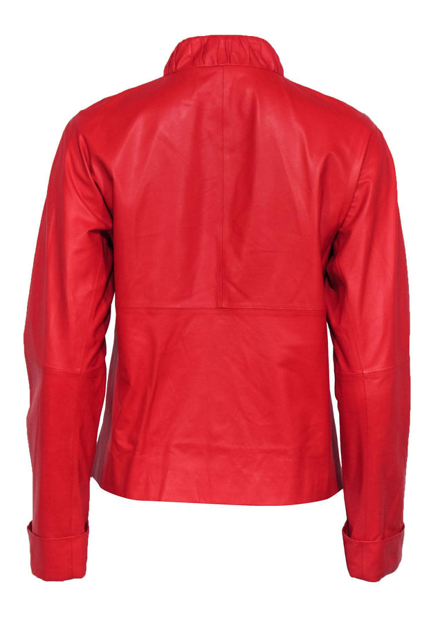 Current Boutique-Lafayette 148 - Bright Red Zipper Front Leather Jacket Sz 0