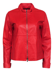 Current Boutique-Lafayette 148 - Bright Red Zipper Front Leather Jacket Sz 0