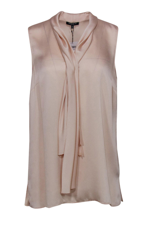 Current Boutique-Lafayette 148 - Champagne Pink Draped Front Sleeveless Blouse Sz M