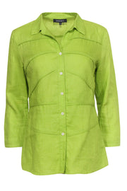 Current Boutique-Lafayette 148 - Chartreuse Linen Button-Up Long Sleeve Blouse Sz 6