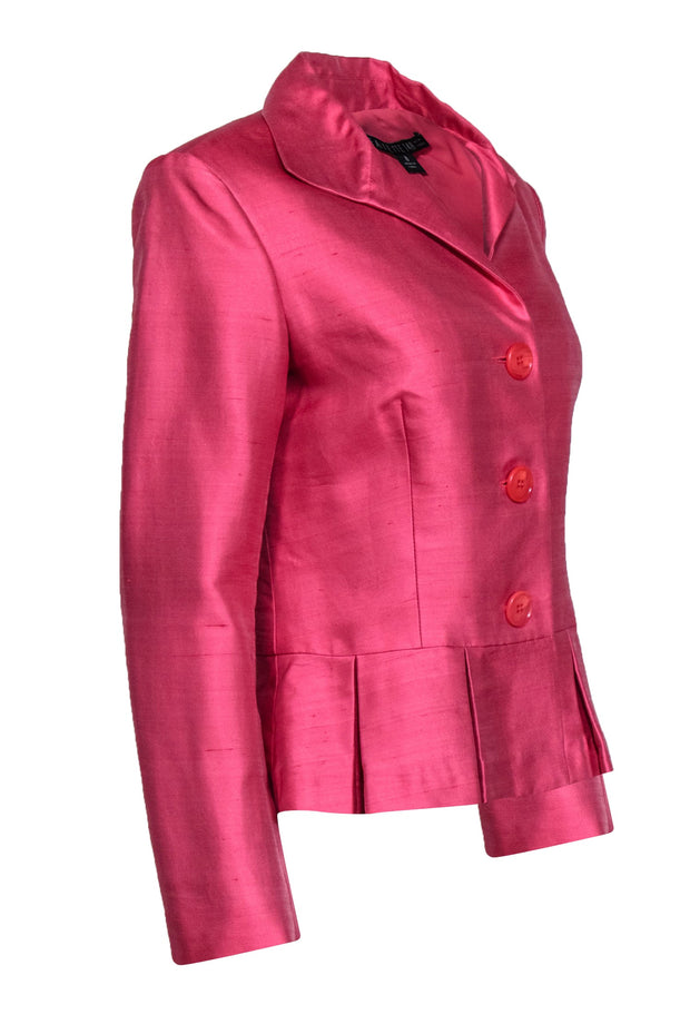 Current Boutique-Lafayette 148 - Coral Silk & Cotton Peplum Blazer w/ Buttons Sz 8