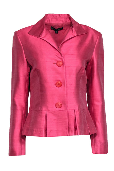 Current Boutique-Lafayette 148 - Coral Silk & Cotton Peplum Blazer w/ Buttons Sz 8