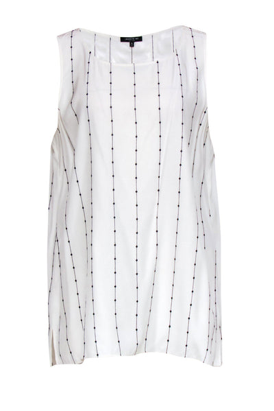 Current Boutique-Lafayette 148 - Cream Silk Tunic Tank w/ Dotted Embroidery Sz XL