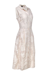 Current Boutique-Lafayette 148 - Cream Textured Sleeveless Button Front Dress w/ Pleats Sz 10