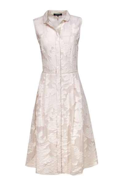 Current Boutique-Lafayette 148 - Cream Textured Sleeveless Button Front Dress w/ Pleats Sz 10