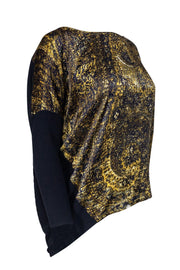 Current Boutique-Lafayette 148 - Gold & Navy Dolman Sleeve Blouse Sz M