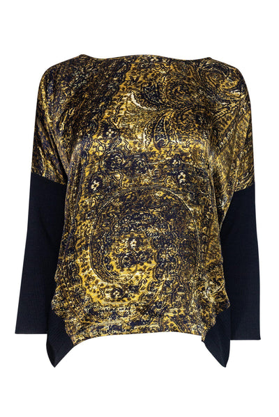 Current Boutique-Lafayette 148 - Gold & Navy Dolman Sleeve Blouse Sz M