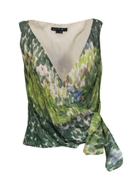 Current Boutique-Lafayette 148 - Green Cotton Blend Sleeveless Wrap Top Sz 12