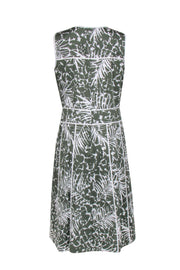 Current Boutique-Lafayette 148 - Green & White Leaf Print Sleeveless A-Line Dress Sz 10