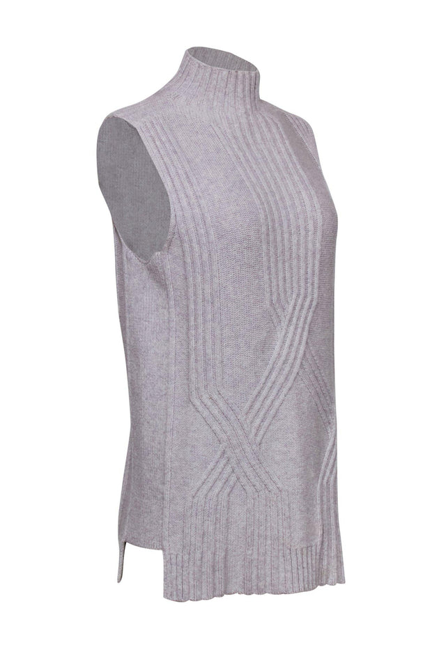 Current Boutique-Lafayette 148 - Grey Cable Knit Sleeveless Mock Turtleneck Sweater Sz S