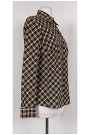 Current Boutique-Lafayette 148 - Grey & Orange Plaid Button Down Sz 4