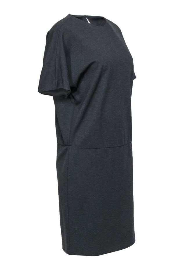 Current Boutique-Lafayette 148 - Grey Short Sleeve Drop Waist Midi Dress Sz M