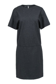 Current Boutique-Lafayette 148 - Grey Short Sleeve Drop Waist Midi Dress Sz M