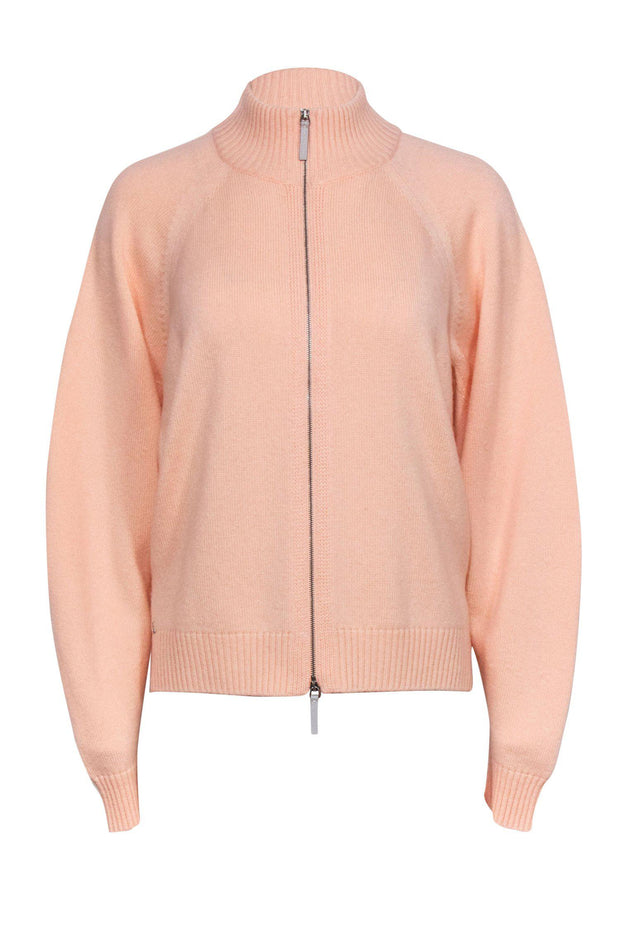 Current Boutique-Lafayette 148 - Light Pink Zip-Up Mock Turtleneck Cashmere Sweater Sz M