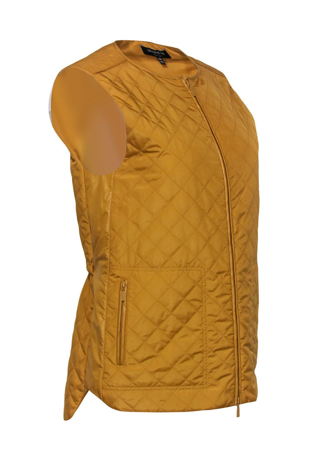 Current Boutique-Lafayette 148 - Mustard Quilted Zip-Up Vest Sz M